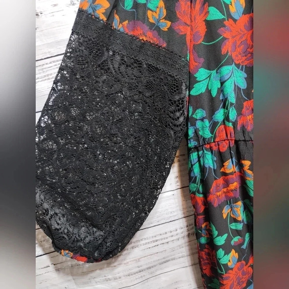 Torrid Maxi Peasant Dress Chiffon Floral Black size 4X Boho Lace Fall Moody - Picture 3 of 9